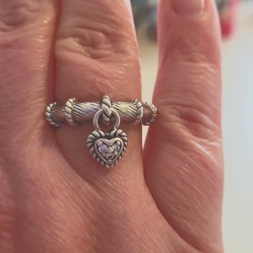 COPY - Judith Ripka sterling silver heart charm ring. Size 9.
